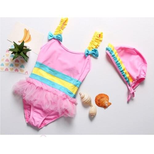 FINAL SALE!!!Girls One-Piece Swimwear with hat Children swimsuit swimwear Kids Beachwear Bathing suit-H064