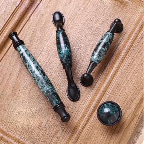 Free shipping European antique wardrobe handle Long flat Black Ceramic Drawer cabinet pulls 5" Golden crack furniture knobs 96mm