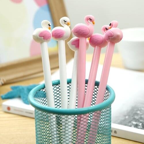 100 PCS South Korean New Small Fresh and Lovely Soft Glue Flamingo Neutral Pen Learning Stationery Office Black Pen
