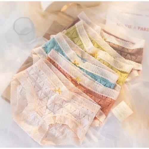 Sexy Cut Out Lace Panties With High Waist Thin Underwear Women Japan Kawaii Lingerie Cute Intimate Accessories Free Shipping