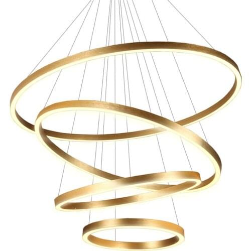 Modern luxury gold LED circle pendant lights bedroom living room lamps Nordic dining room ring duplete stairs hanging fixtures