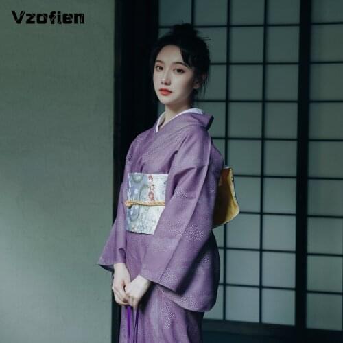 Retro Traditional Japanese Improved Kimono Women Fashion Yukata Kimono with Obi Vintage Cosplay Costume Asia Evening Dress