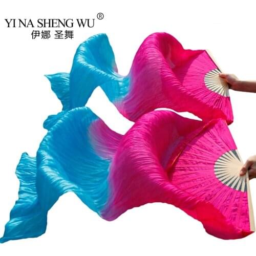 High Qualit Real Silk /Imitation Silk Fabric Dance Fans 1 Pair Bamboo Ribs Handmade Dyed Unisex Silk Belly Dance Fans 180x90cm