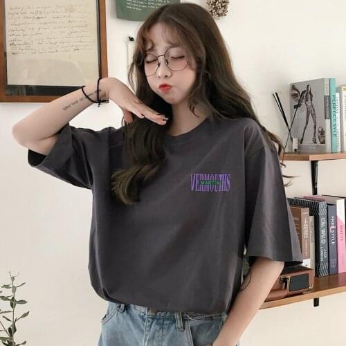 Loose-print Vintage Lazy T-shirt Female Korean Harajuku Womens T-shirts Tops Japanese Kawaii Ladies Ulzzang Clothes For Women