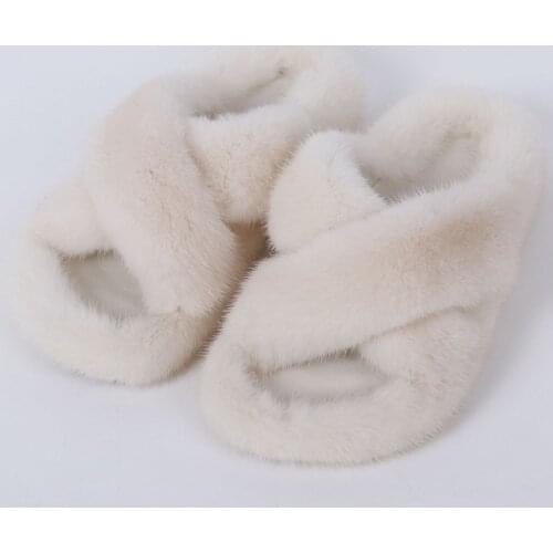 YOLOAgain Real Mink Fur Women Slippers Indoor Ladies Furry House Slides