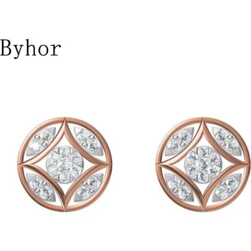 Byhor Solid 14K White/Yellow+White/Rose+White Gold 0.724ct H/SI Natural Diamonds Round Stud Earrings Women Cерьги Fine Jewelry