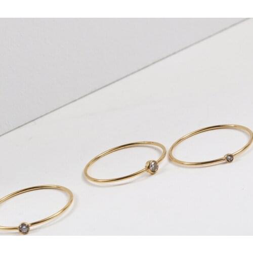 TAUAM 2021 New Minimalist 316L Stainless Steel 18k Gold Plated One AAA Zircon Paved Gold Rings for Women