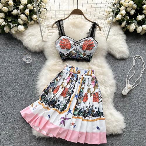 Two-piece Vest+Dress Suit Dress 2021 Women Plus Size Summer Dress Suit Female Sleeve Retro Design Starfish Print Suit платье
