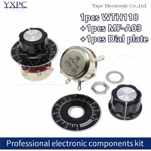 1 set WTH118 DIY Kit Parts 2W 1A Potentiometer 1K 2.2K 4.7K 10K 22K 47K 100K 470K 1M MF-A03+Dial plate
