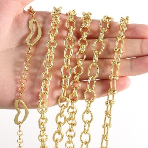 1 Meter Gold Plated Copper Link Chain Oval Love Heart Necklace Bracelet Chains Findings For Jewelry Making Supplies Accessories