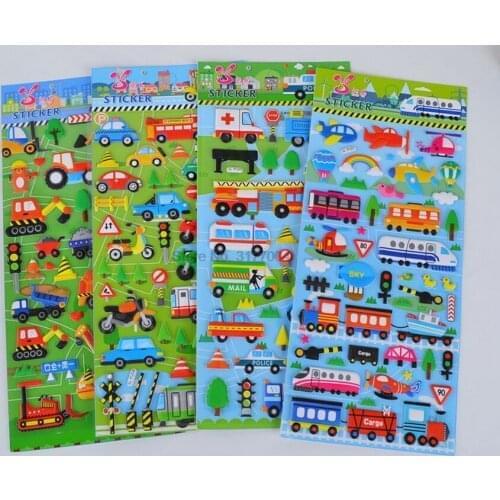 DHL 1000pcs Transport School Tourist Bus Taxi Truck Car Airplane Scrapbooking Bubble 3D Sticker Toys For Baby