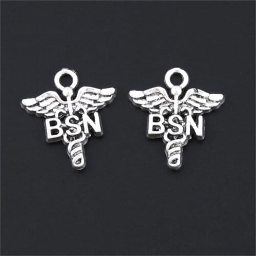 15Pcs Silver Color Caduceus Medical Symbol BSN Charms Nurse Doctor Pendant Finding Necklaces Jewelry Handcrafts 20X17mm A3195