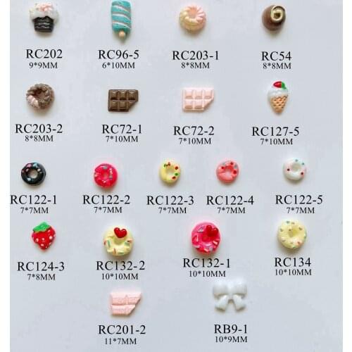 30pcs/bag Cute Cake Donut Chocolate Strawberry Bow Shape Nail Resin Decoration Outlooking