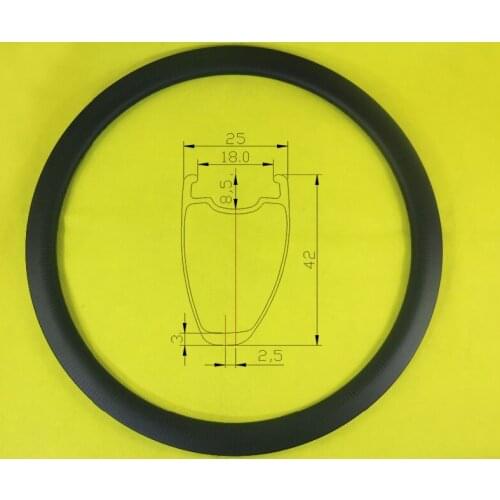 42mm Asymmetric Clincher Tubeless Disc Carbon Rim 25mm width UD 3K 12K Twill matte glossy 42H cyclocross bike 20H 24H 28H 32H