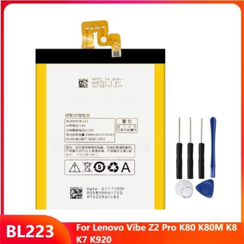 Original Replacement Phone Battery BL223 For Lenovo Vibe Z2 Pro K80 K80M K8 K7 K920 Rechargable Batteries 4000mAh With Free Tool
