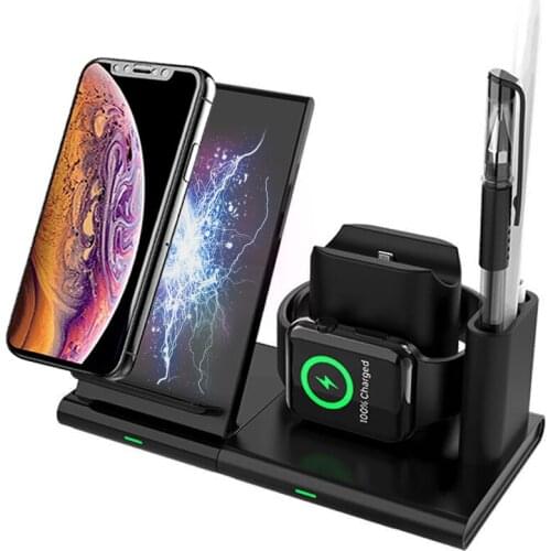 Wireless Charger Station 4 in 1 Qi Fast Charging Stand Dock for Apple Watch series 5 4 iPhone 11 8 Samsung S9 S8 S7 Note 5