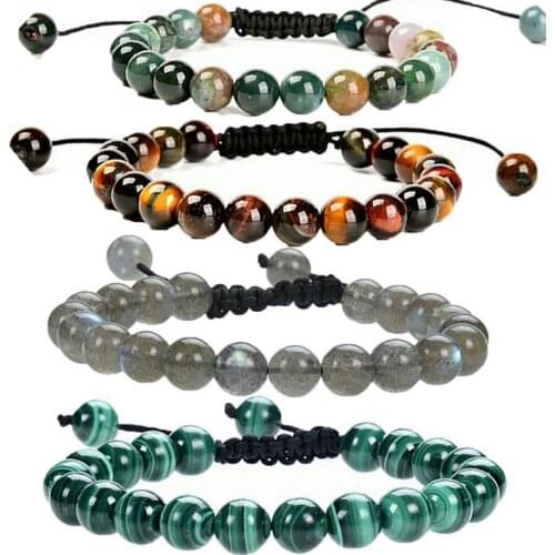 Beads Bracelet For Men Natural Tiger Eye Moonstone Stone Bracelet Chakra Healing Energy Macrame Bracelets For Women Men Jewelry