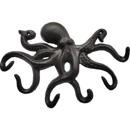 Cast Iron Octopus Key Crafts Wall Hook Clothing Hanger Octopus Hook Antique Decorative Hook With 6 Tentacle Shaped Hooks