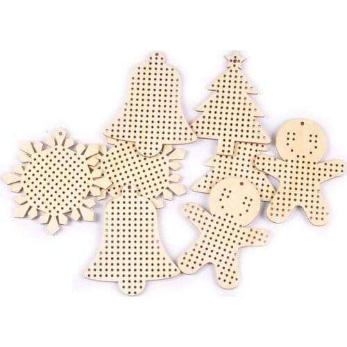 4Pcs Snowflake/bell/Gingerbread Man Wooden Pendant For Scrapbooking Handmade DIY Cross Stitch Hole Carved Wood Crafts Home Decor