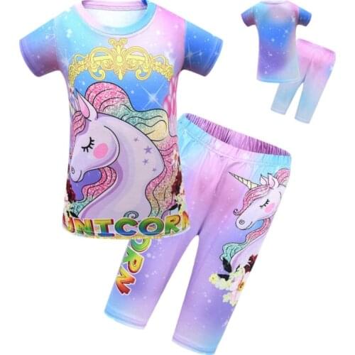 Disney Childrens unicorn Pajamas Set Kids Baby Girl Summer Pajamas Pajama Kids Elsa Sleepwear Clothes Set Christmas Gift