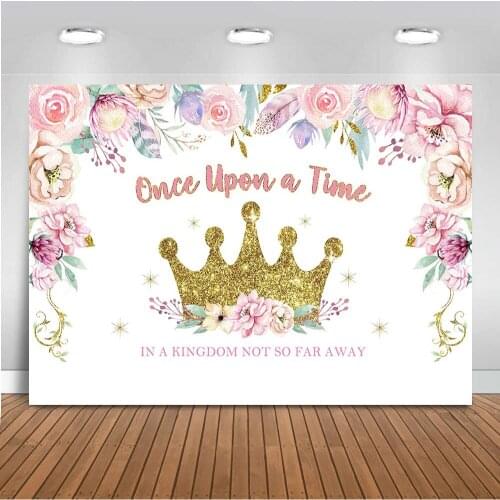 Neoback Once Upon a Time Backdrop for Photography Crown Spring Flower Background for Photo Booth Studio Computer Printed 7x5ft