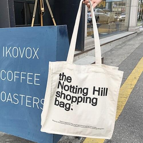 Women Canvas Shopping Bag Letter Printing Books Bag for Female Ladies Shoulder Bag Eco Handbag Tote Reusable Grocery Shopper Bag