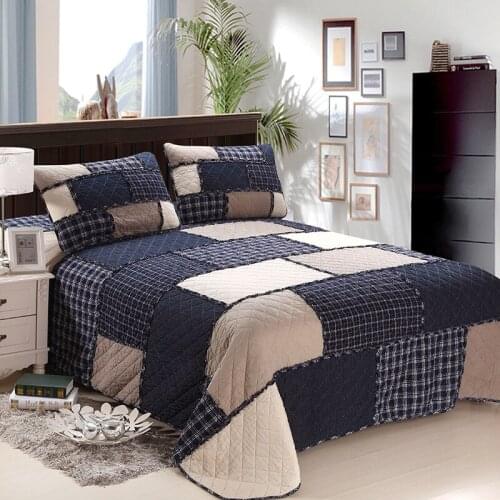 CHAUSUB New Lattice Printed Quilt Set 3pcs Washed Cotton Quilted Bedspread Bed Cover Sheets Pillowcase Coverlet Set King Size