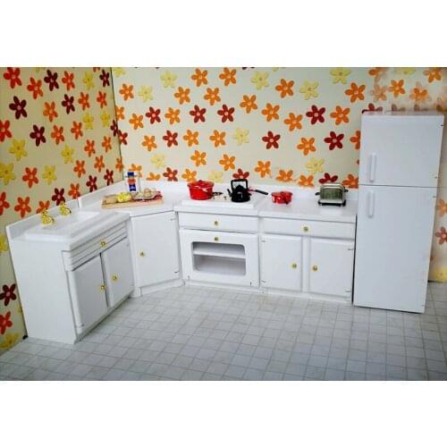 G05-X5135 children gift Toy 1:12 Dollhouse mini Furniture Miniature rement accessories White kitchen set with refrigerator set