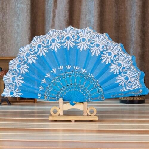 Fashion Folding Fan Flower Lace Silk Wedding Dance Party Stage Performance Decoration Fashion Hot Stamping Hand Held Fan #W5