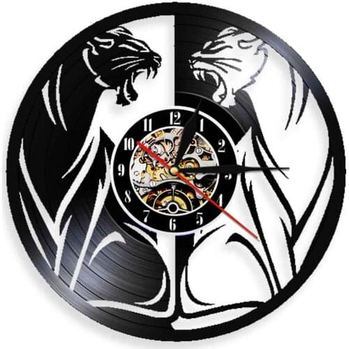 Animals Wall Clock Creative Cheetah Acinonyx Jubatus Hanging Leopard Vinyl Record Watches Vintage Art Modern Design Home Decor