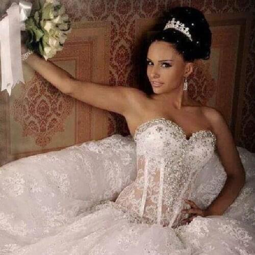 2018 New Fashion vestido de noiva Elegant Ball Gown Lace Corset Slimming crystal Bridal Gown lace mother of the bride dresses