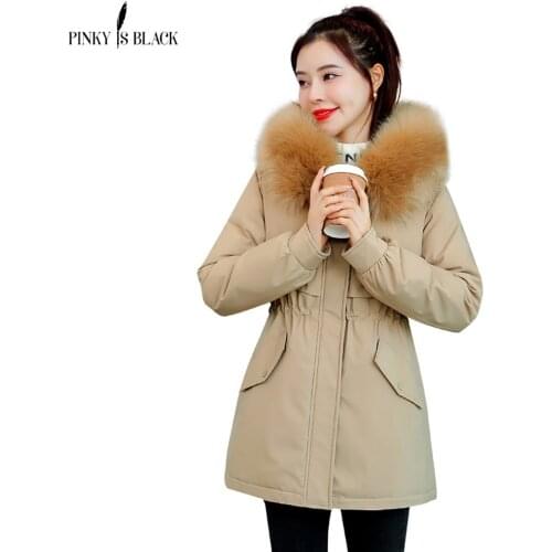PinkyIsBlack New Arrival Fashion Slim Women Winter Jacket Cotton Padded Warm Thicken Ladies Coat Fur Liner Parkas Womens Jackets
