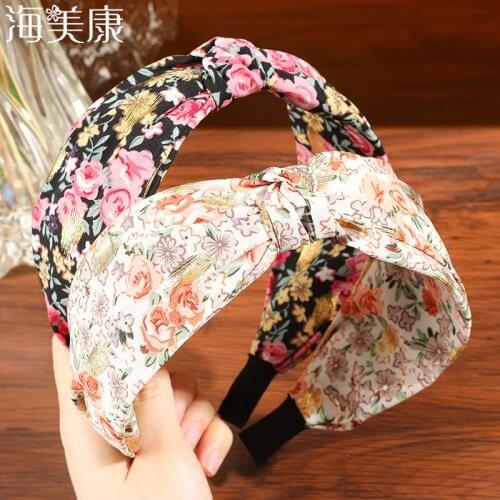 Haimeikang Fashion Peony Print Flower Knotted Headband Women Hairband Retro Bezel Hair Hoop Turban Girls Elegant Hair Accessorie