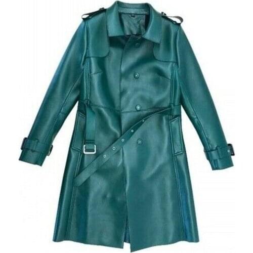 Autumn Winter Womens Sheepskin Leather Jacket Fashion Long Coat Street Double Breasted 2020 New Slim Overcoat Oversize Outwear