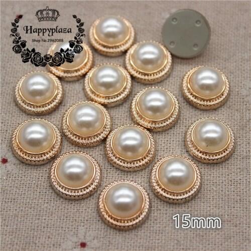 15mm Golden Double Circle Pearl Plastic Flat back Button Decoration Sewing Craft Scrapbook Accessories