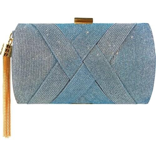 Luxury Lady Women Clutch Bags Tassel Golden Satin Evening Bags Wedding Bridal Handbags Shoulder Chain Purse