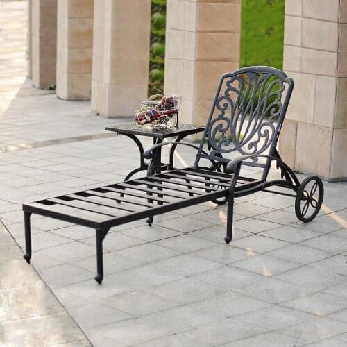 Hot Cast aluminum Sun Loungers portable deck chair Outdoor leisure beach chiar Garden Chair with side table