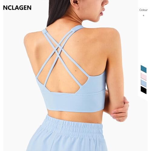 NCLAGEN Sports Bra High Impact Support Female Yoga Top Women Push Up Beautiful Back Cross Elastic GYM Underwear Fitness Blouse
