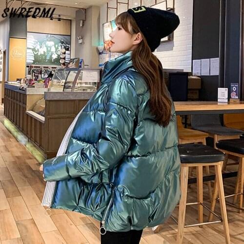 SWREDMI Winter Coat Women Short Female Jacket Waterproof Fashion Glossy Parkas Stand Collar Autumn Warm Jackets Ladies