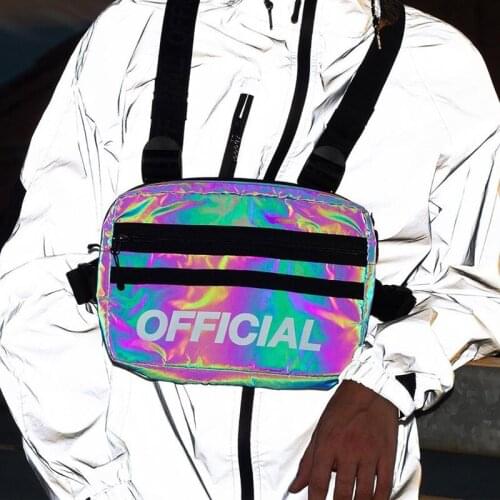 Streetwear Men’s Party Lightweight Reflective Chest Bag Fashion Reflective Rig Bag Unisex HipHop Tactical Practical Chest Bag
