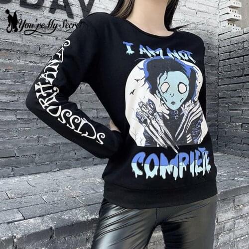[You're My Secret] Streetwear Harajuku Autumn 2021 Funny Gothic Casual Printing Tops Fashion Women Casual High Street Sweatshirt