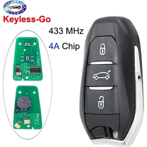 Keyless-Go 3B Smart Remote Key 433MHz 4A Chip for Citroen C4 C4L for Peugeot 208 308 508 3008 5008 with emergency key HU83