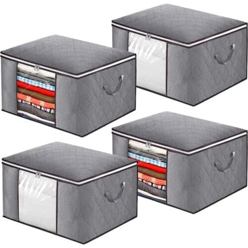 4PCS Large Capacity Clothes Storage Bag,Foldable Blanket Storage Organizers with Clear Window,for Comforters,Bedding