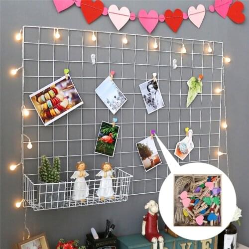 50 PCS Colorful Mini Love Heart Craft Wood Clips Photo Paper Postcard DIY Pin Craft Clips +10m Rope for Party Home Decoration