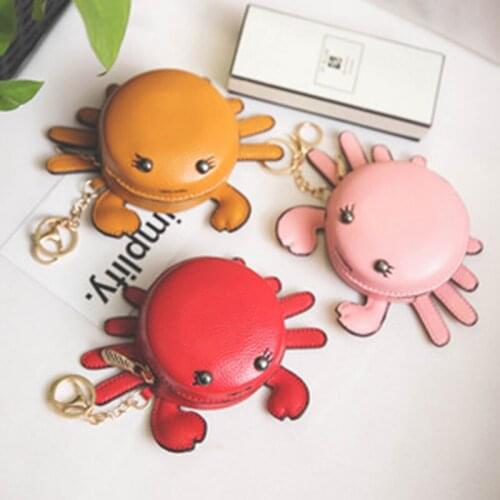 ZG PU Leather Cute Crab Mini Coin Purse Keychain For Women Small Wallet Funny Crab Pendant Key Chain Bag Backpack Birthday Gift