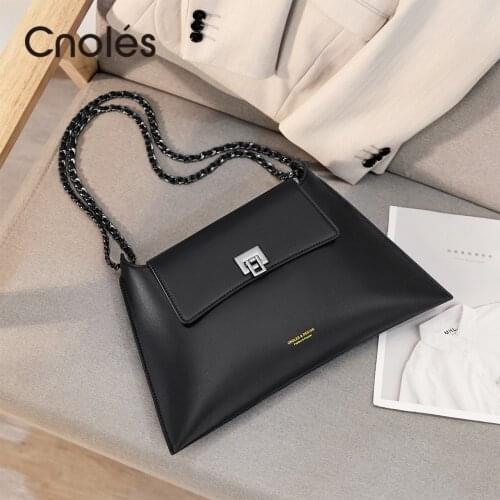 Cnoles Genuine Leather Women Shoulder Crossbody Bags New Chain Vintage Handbags Ladies Casual Totes Female Purses