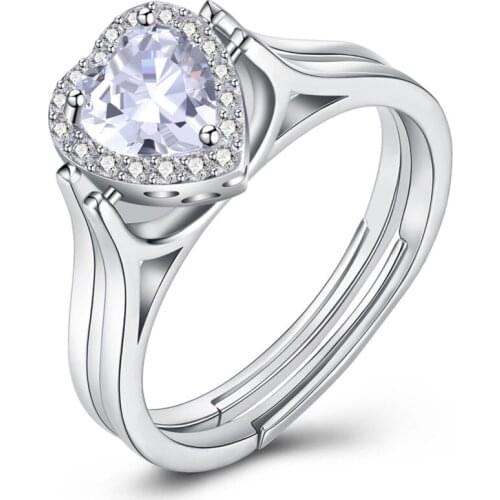 Women Creative Double Rings 925 Sterling Silver Rotatable Pink White Crystal Heart Rings Casual Lady Girl Party Silver CZ Rings