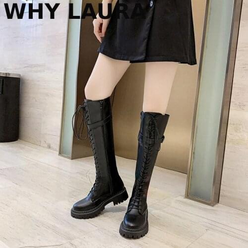 Lace-up boots womens autumn/winter 2021 new high boots thin over the knee boots Martinette boots side zipper closed boots
