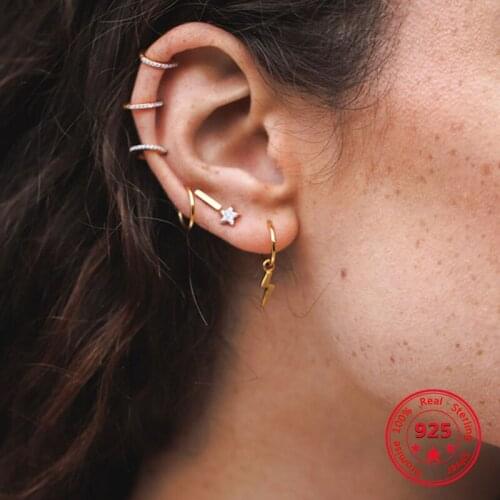 Korea Hot Style Pure 925 Sterling Silver Zircon Stud Earrings for Women Delicate Fashion Moon Star Earrings Jewelry