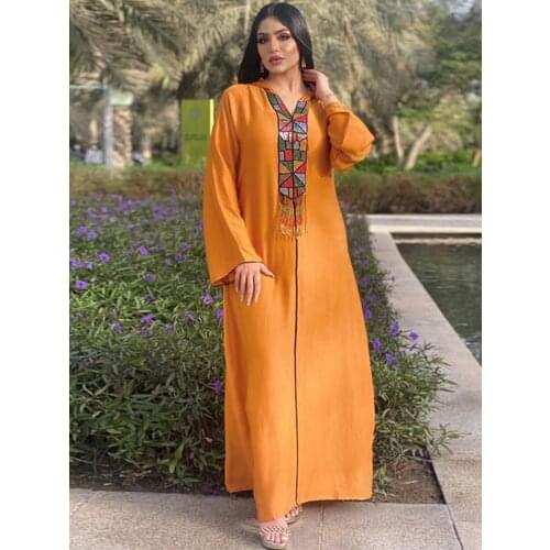 Hooded Abaya Dress Loose for Women Beaded Tassel Gown Muslim Fashion Moroccan Djellaba Caftan Dubai Ethnic Arab Party Evening